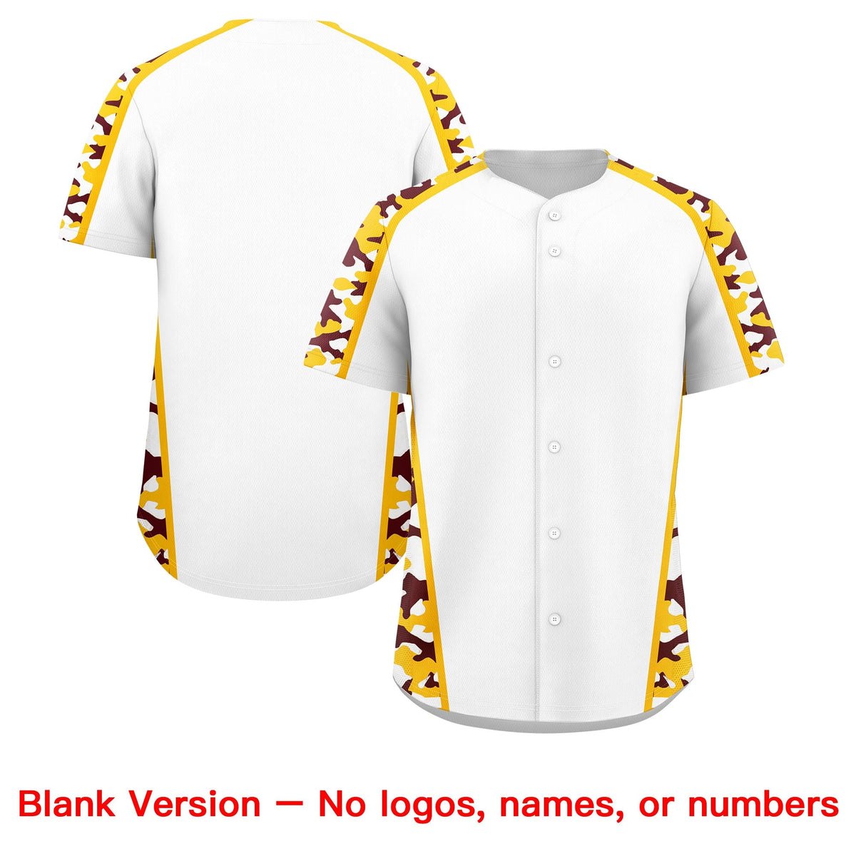 Custom White Yellow Side Camo Style Personalization Baseball Jersey| KXKSHOP