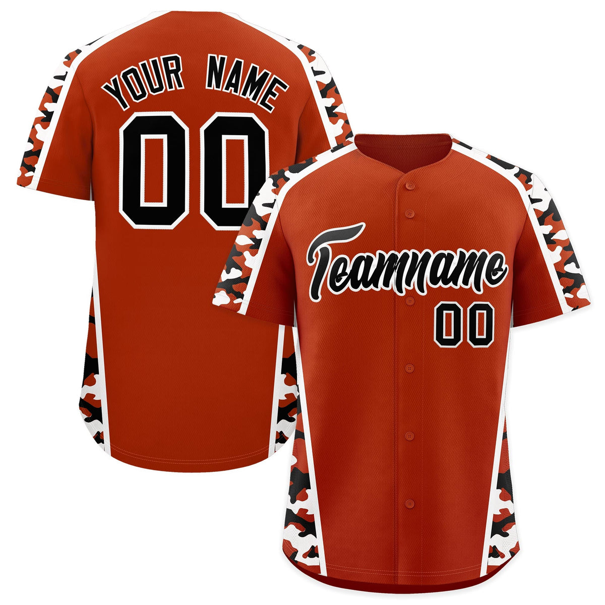 Custom Dark Orange Black Side Camo Style Personalization Baseball Jersey| KXKSHOP