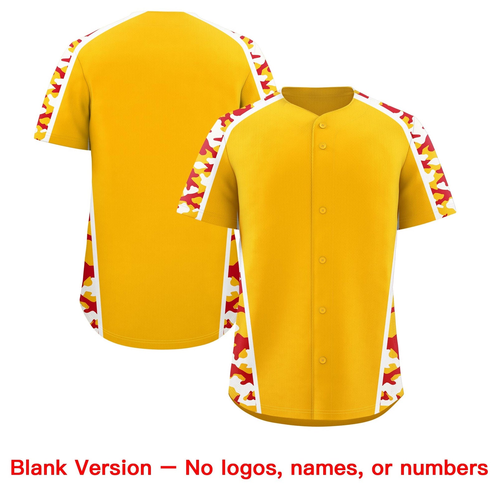 Custom Yellow Red Side Camo Style Personalization Baseball Jersey| KXKSHOP