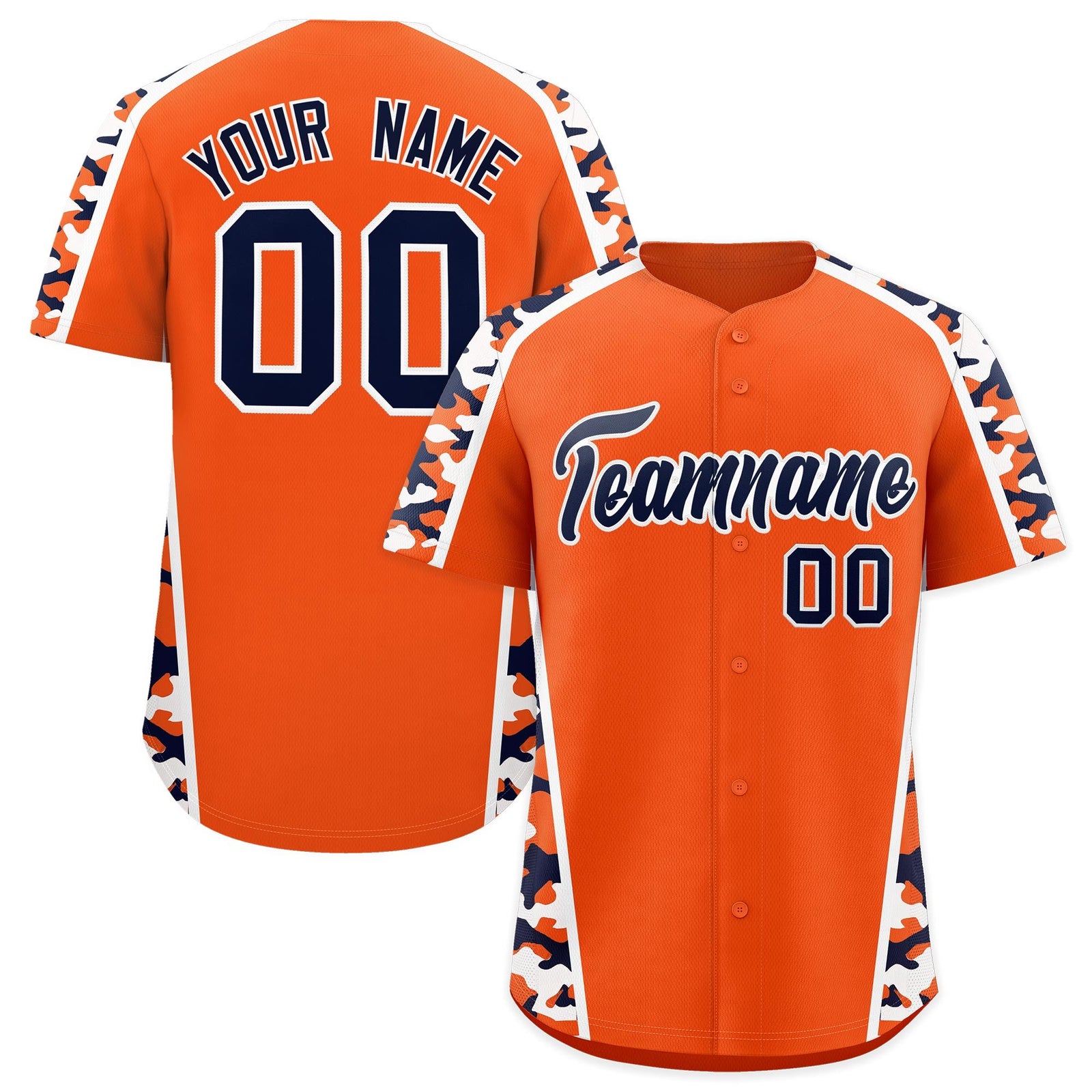 Custom Orange Navy Side Camo Style Personalization Baseball Jersey| KXKSHOP