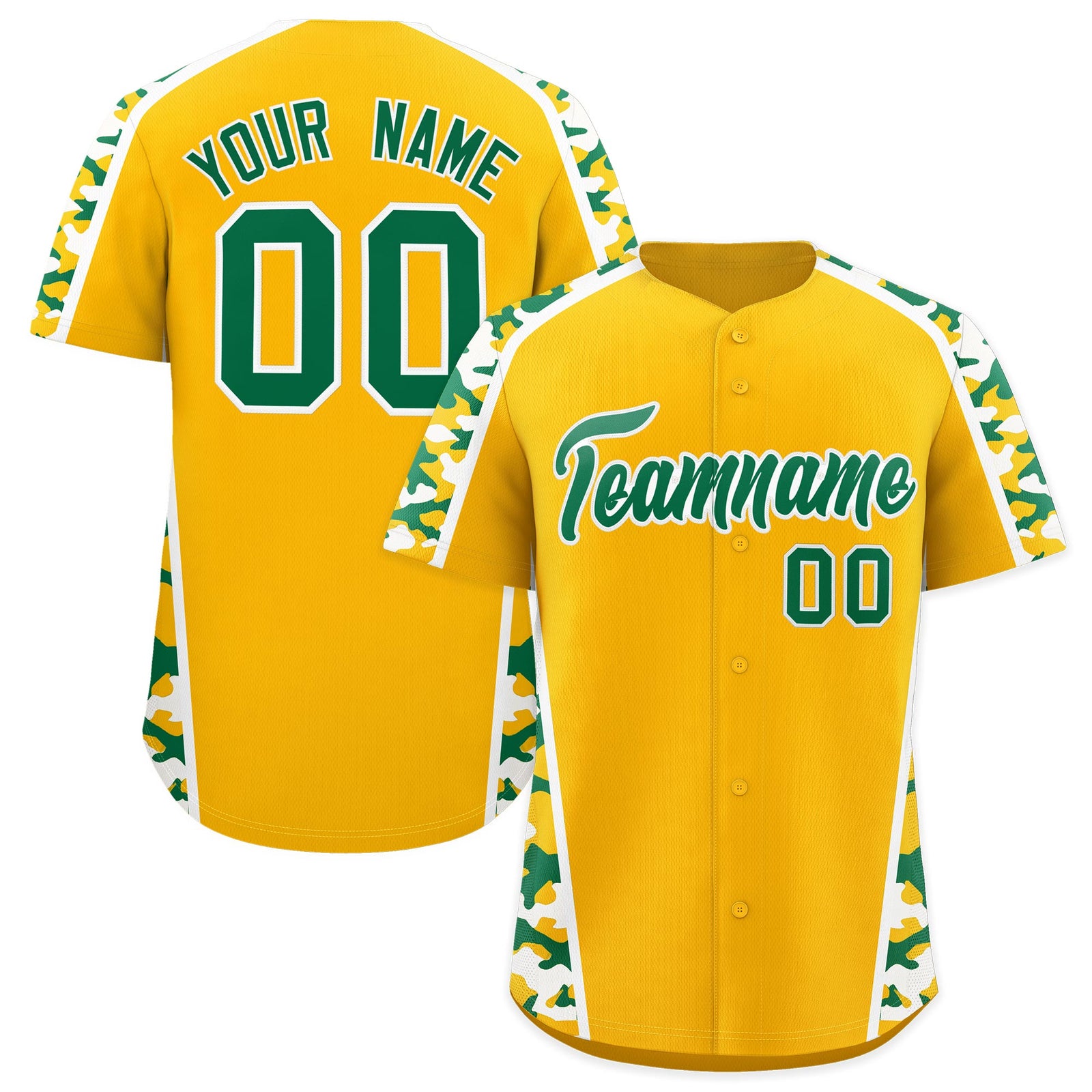 Custom Yellow Kelly Green Side Camo Style Personalization Baseball Jersey| KXKSHOP