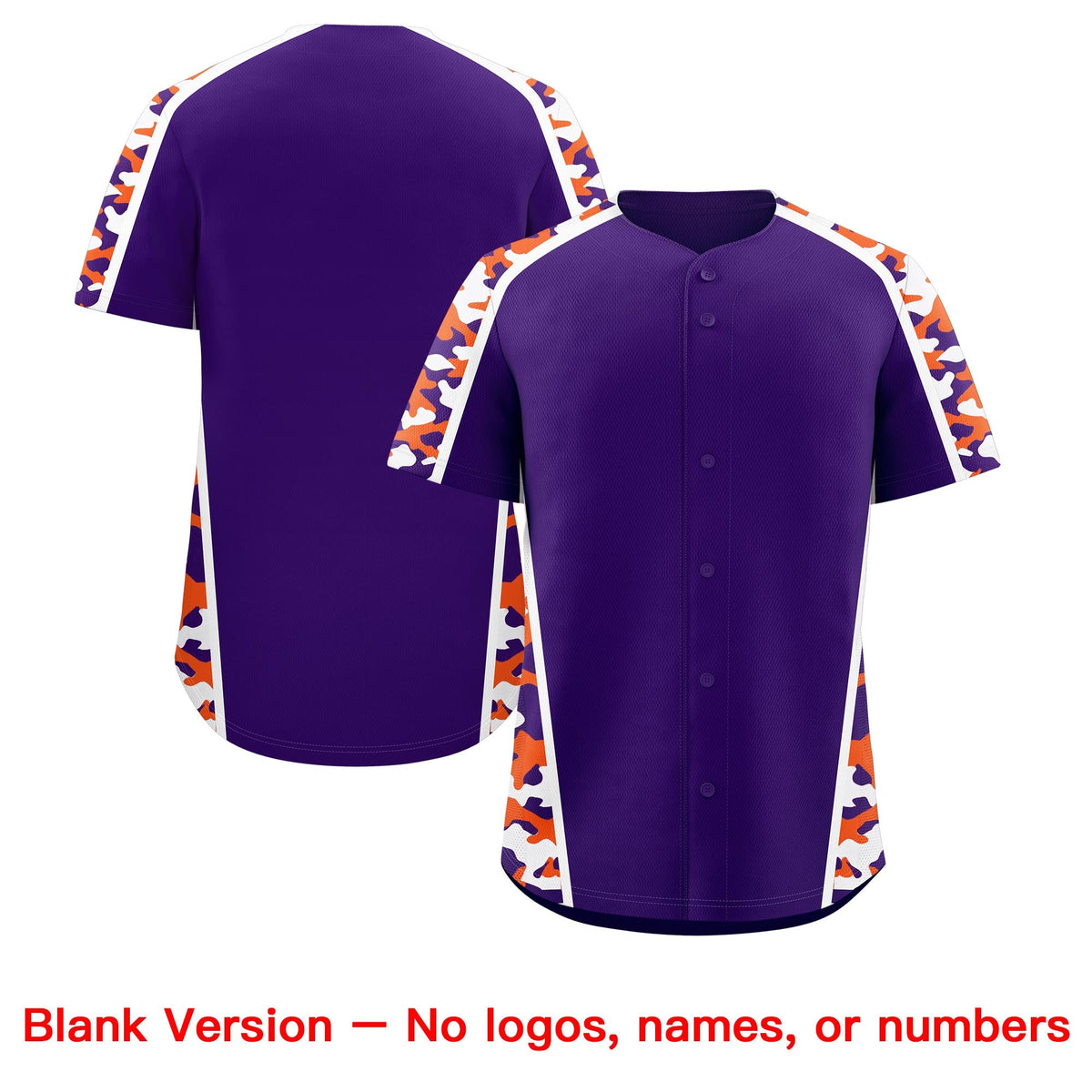 Custom Purple Orange Side Camo Style Personalization Baseball Jersey| KXKSHOP