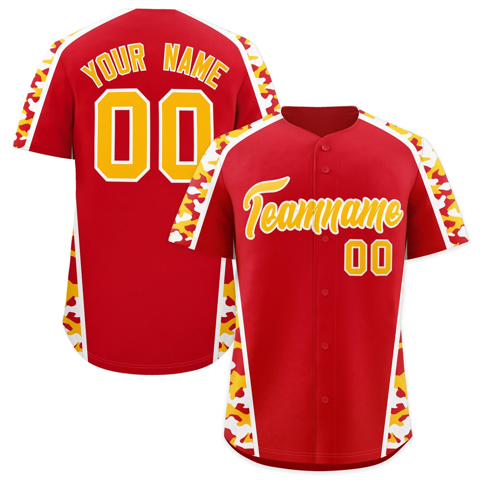 Custom Red Yellow Side Camo Style Personalization Baseball Jersey| KXKSHOP