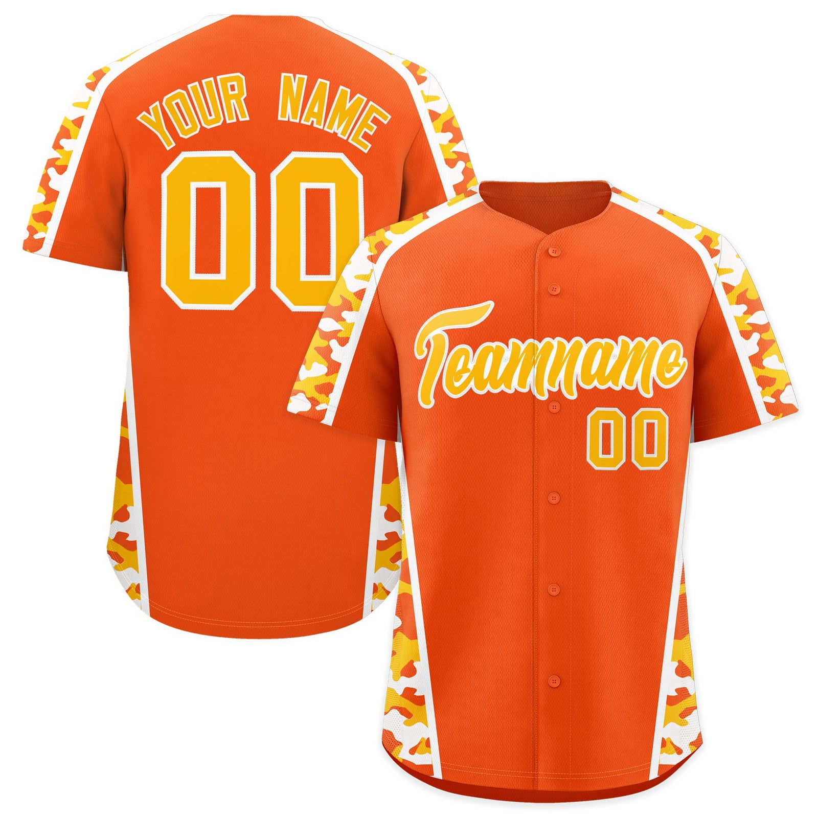 Custom Orange Yellow Side Camo Style Personalization Baseball Jersey| KXKSHOP