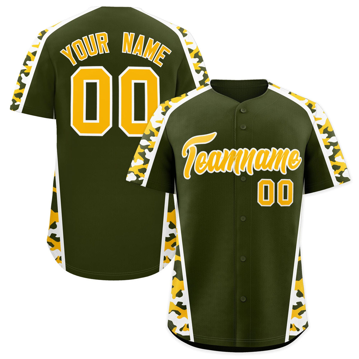 Custom Olive Yellow Side Camo Style Personalization Baseball Jersey| KXKSHOP