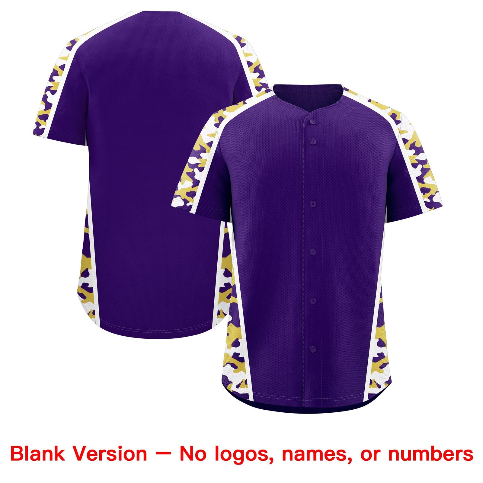 Custom Purple Old Gold Side Camo Style Personalization Baseball Jersey| KXKSHOP