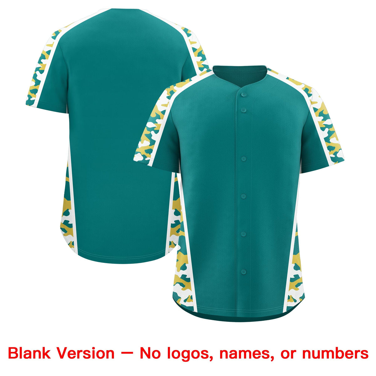 Custom Teal Old Gold Side Camo Style Personalization Baseball Jersey| KXKSHOP