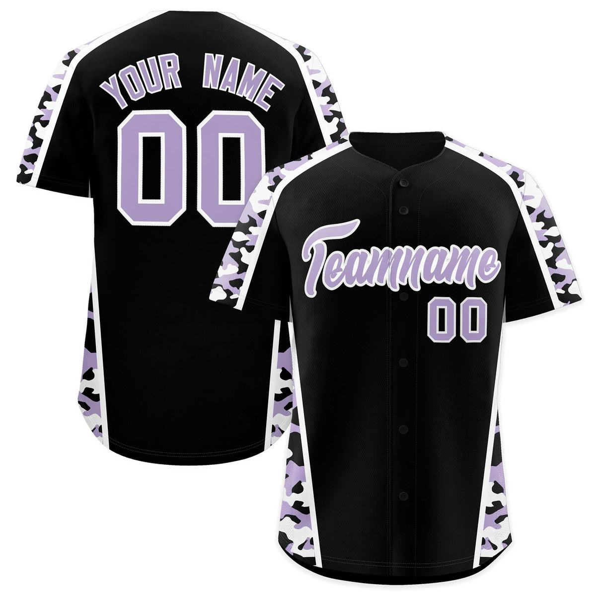 Custom Black Light Purple Side Camo Style Personalization Baseball Jersey| KXKSHOP
