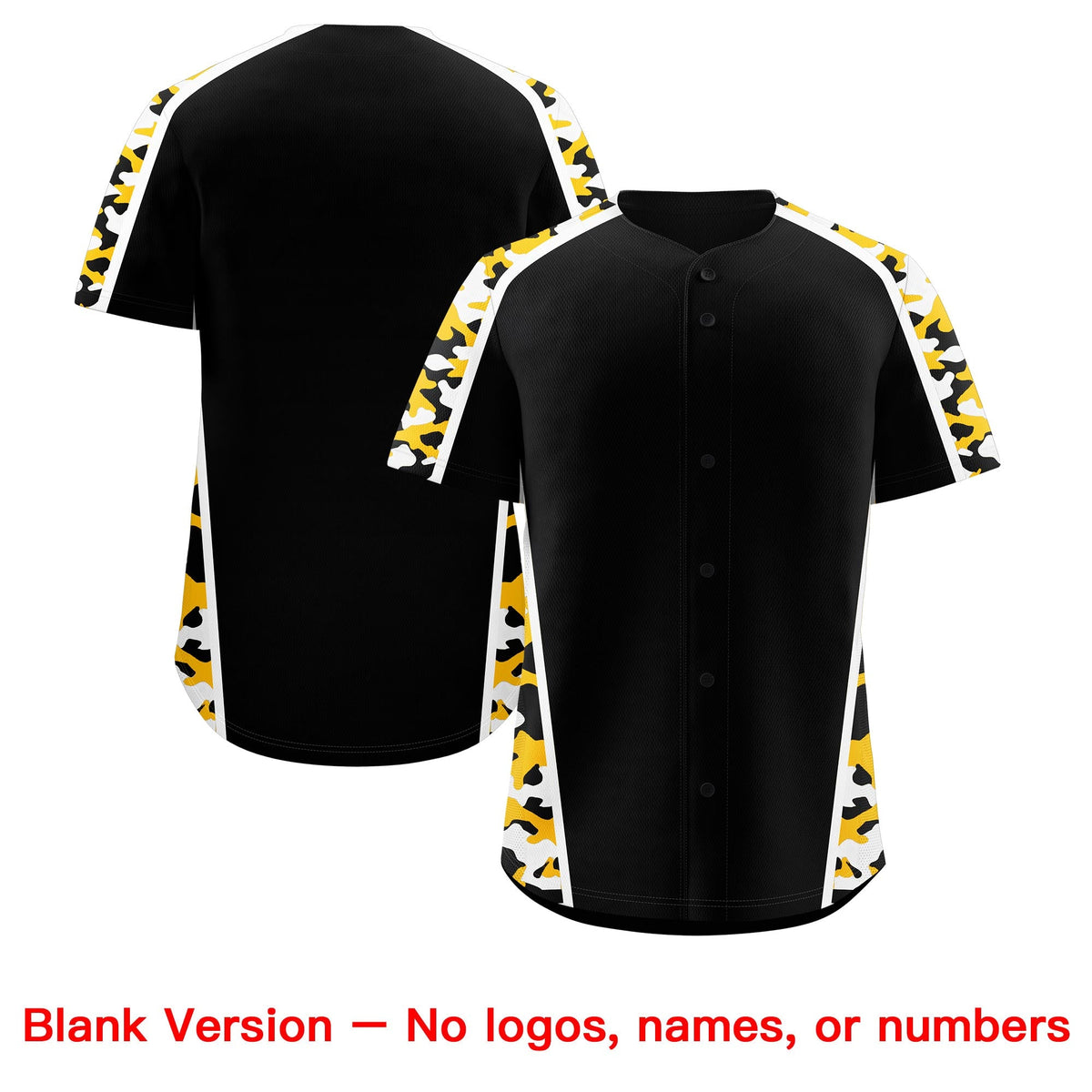 Custom Black Yellow Side Camo Style Personalization Baseball Jersey| KXKSHOP