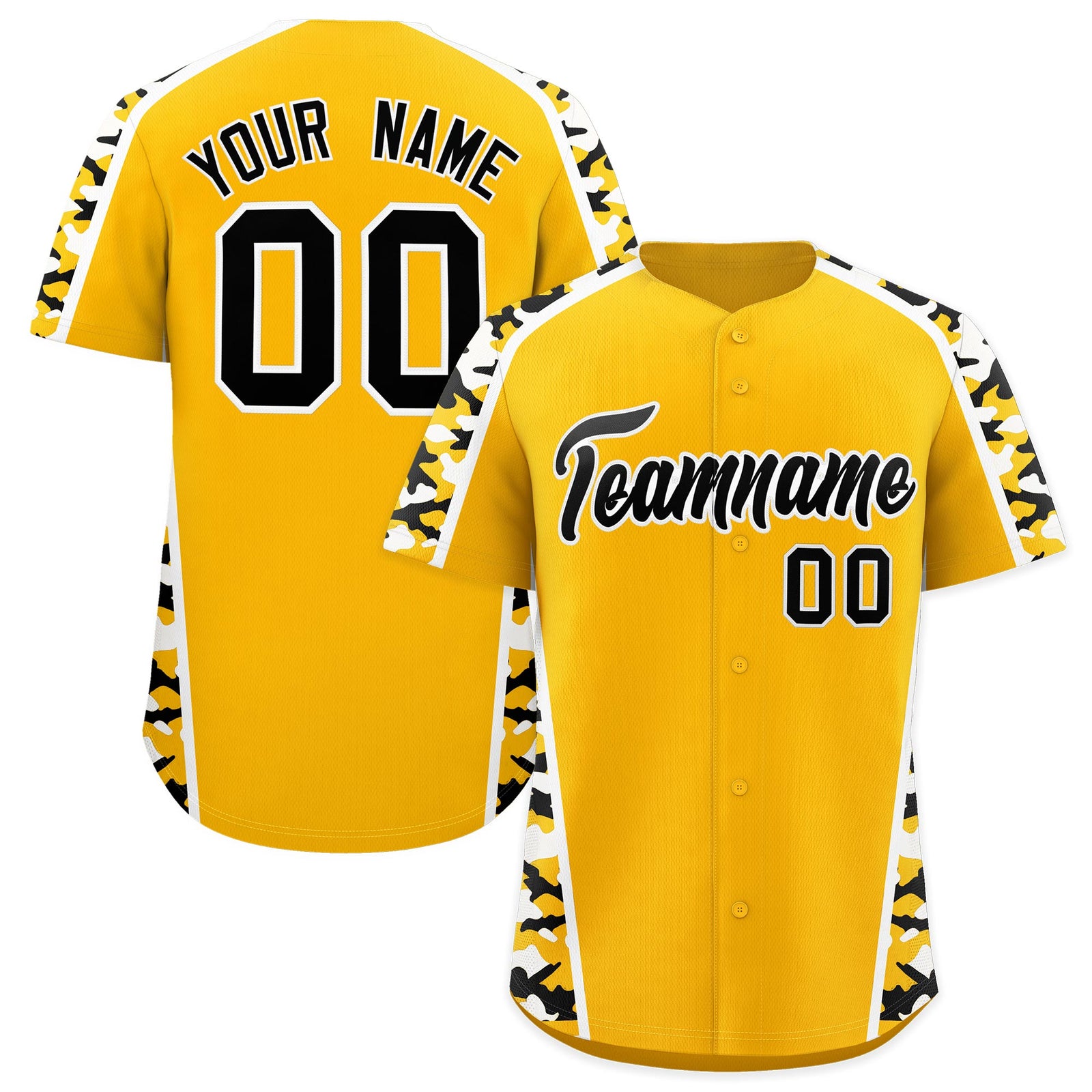 Custom Yellow Black Side Camo Style Personalization Baseball Jersey| KXKSHOP