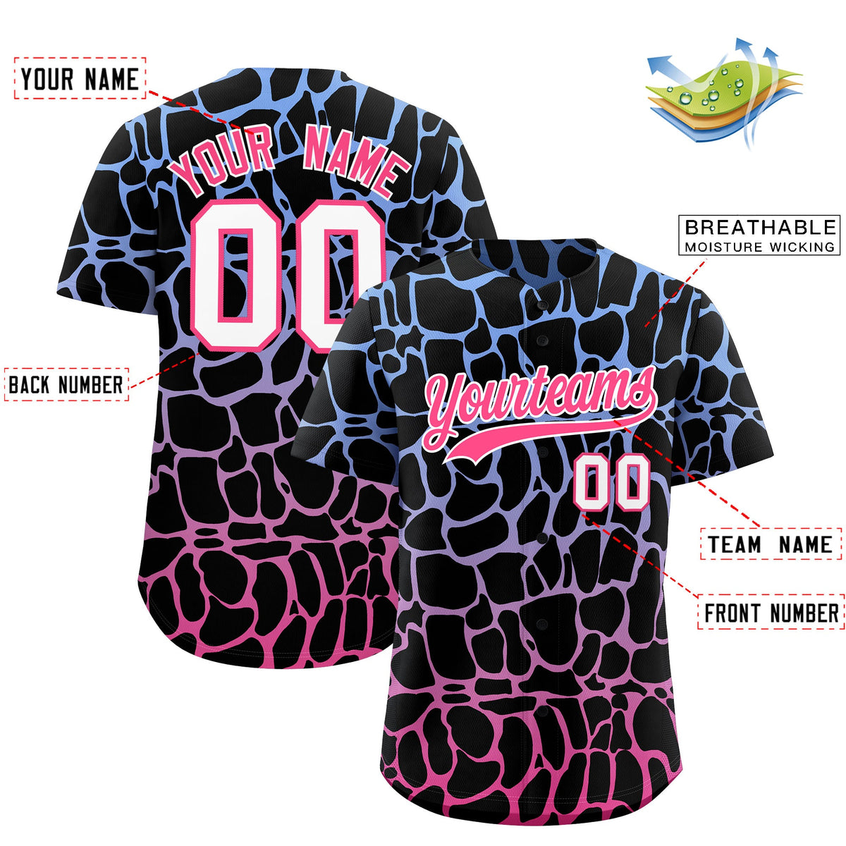 Custom Light Blue Pink Giraffe Graffiti Pattern Authentic Baseball Jersey