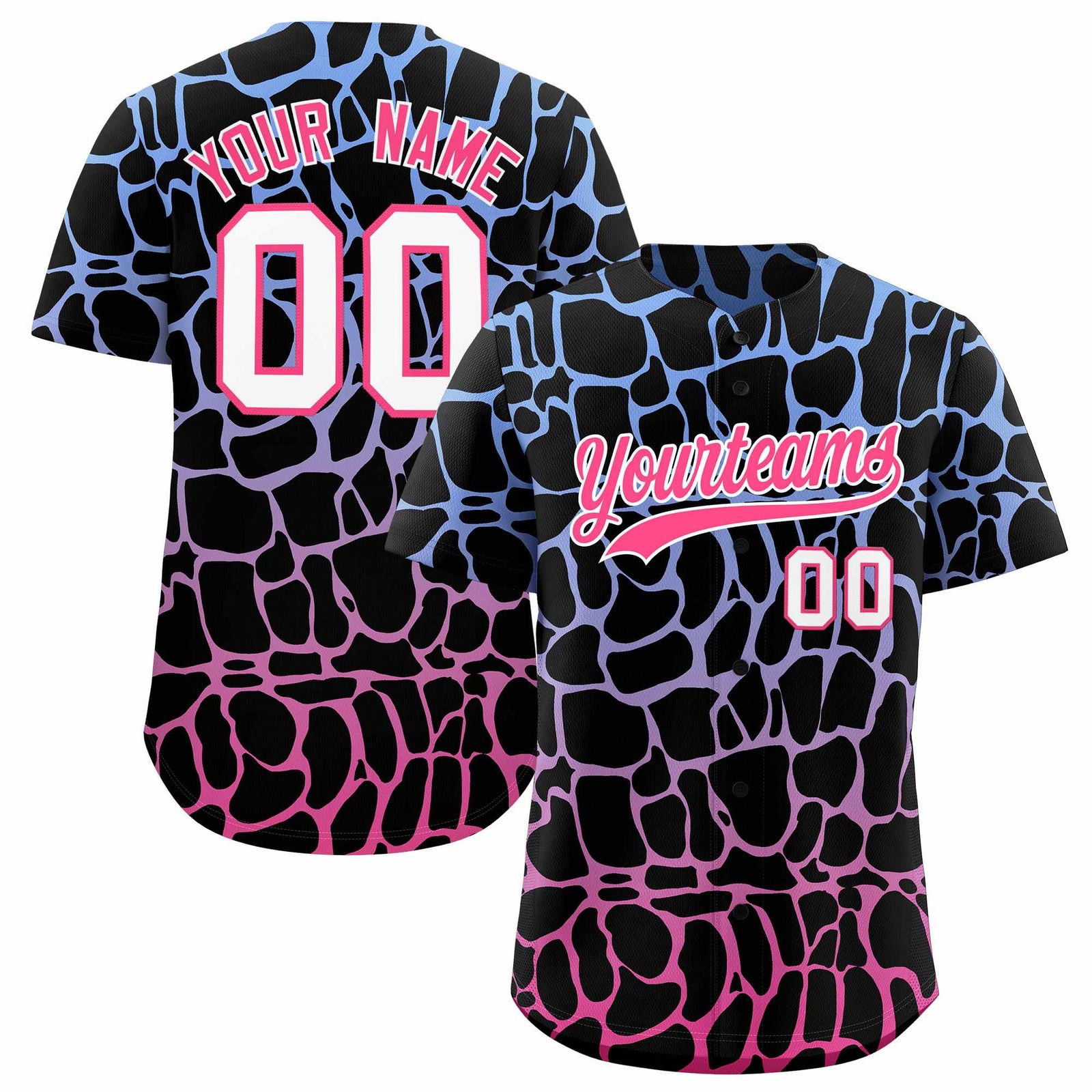 Custom Light Blue Pink Giraffe Graffiti Pattern Authentic Baseball Jersey