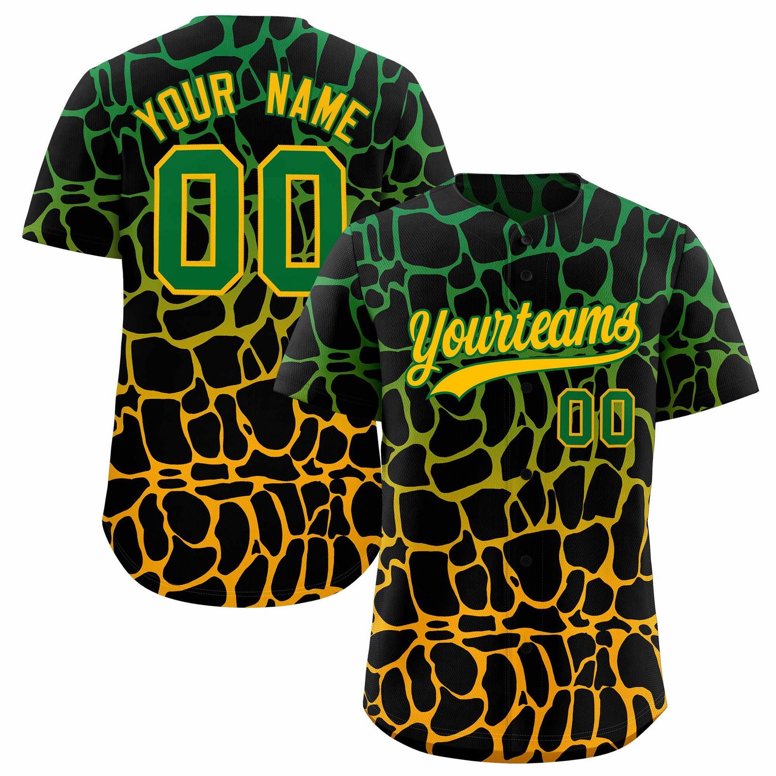 Custom Kelly Green Yellow Giraffe Graffiti Pattern Authentic Baseball Jersey