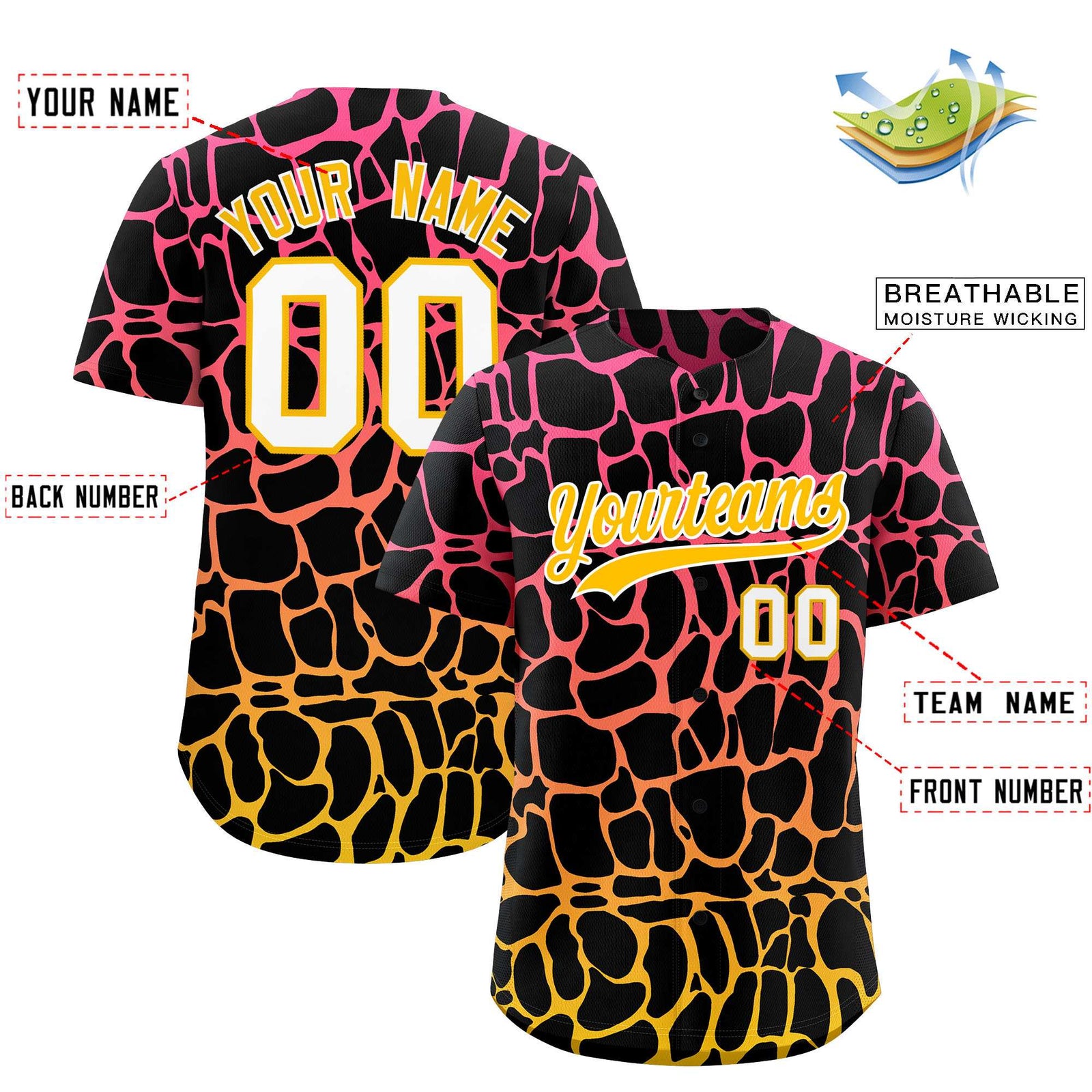 Custom Pink Gold Giraffe Graffiti Pattern Authentic Baseball Jersey