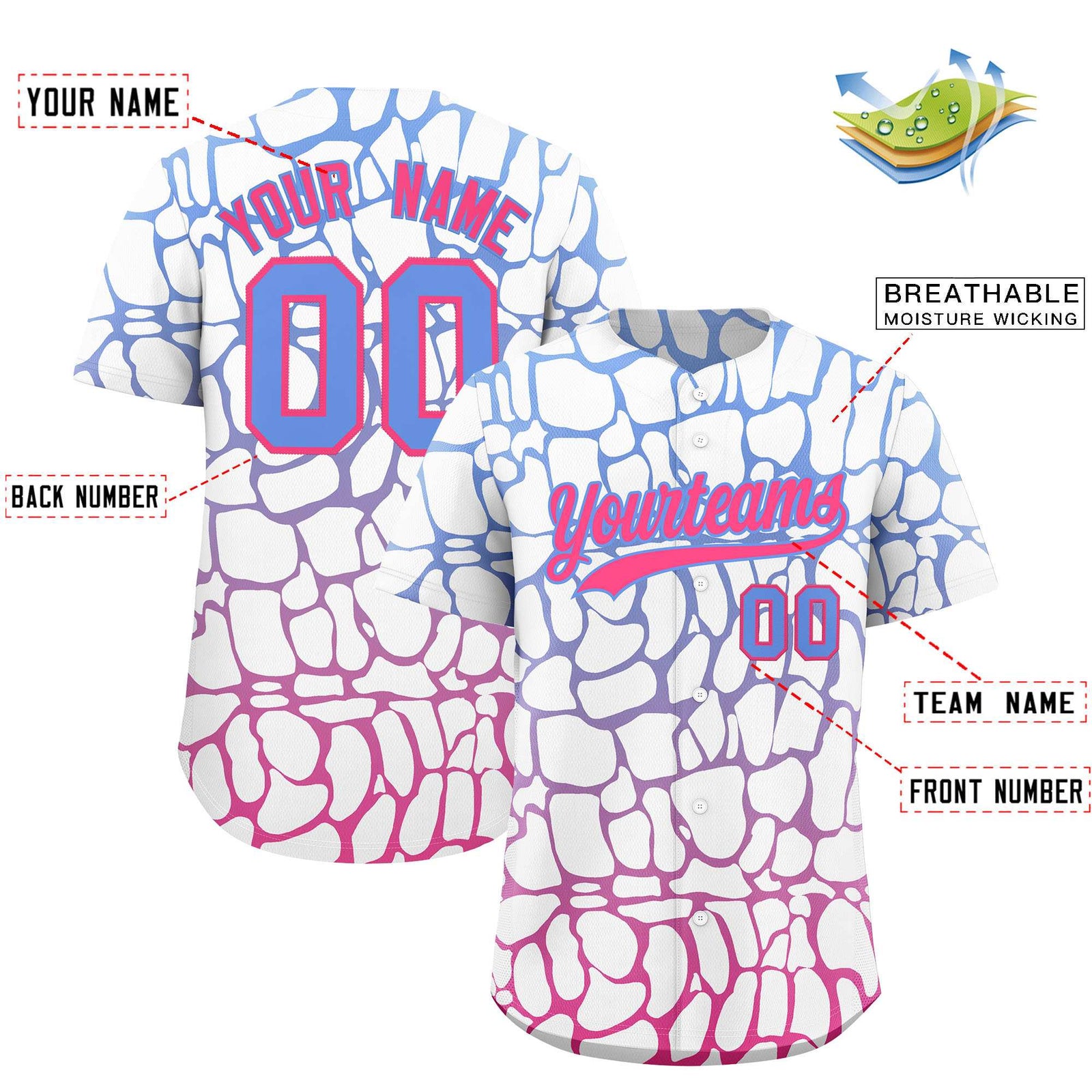 Custom Light Blue Pink Giraffe Graffiti Pattern Authentic Baseball Jersey