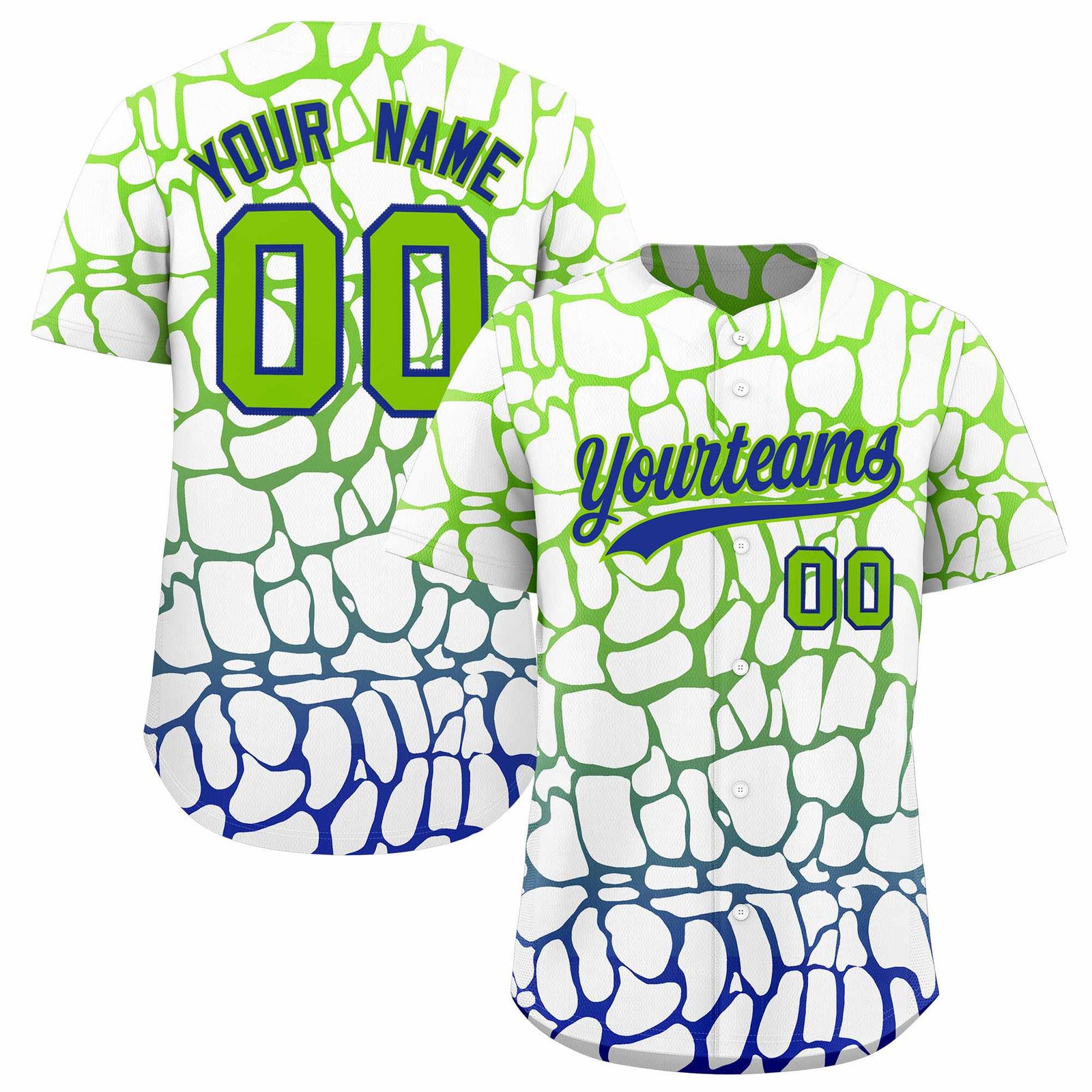 Custom Neon Green Royal Giraffe Graffiti Pattern Authentic Baseball Jersey
