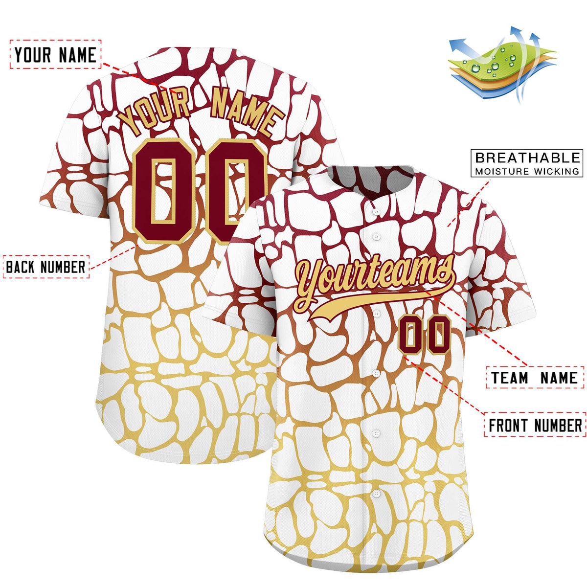 Custom Crimson Khaki Giraffe Graffiti Pattern Authentic Baseball Jersey