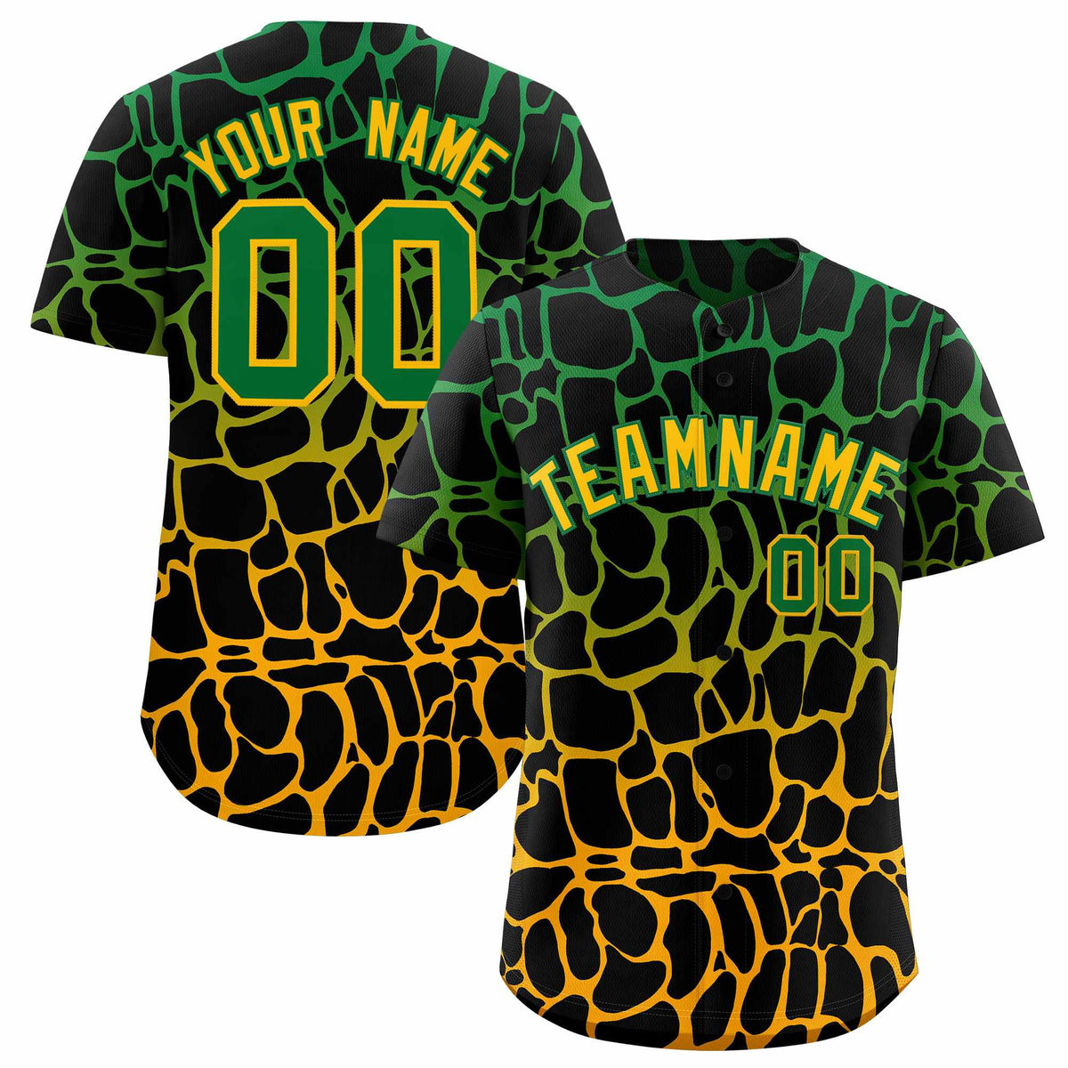 Custom Kelly Green Yellow Giraffe Graffiti Pattern Authentic Baseball Jersey