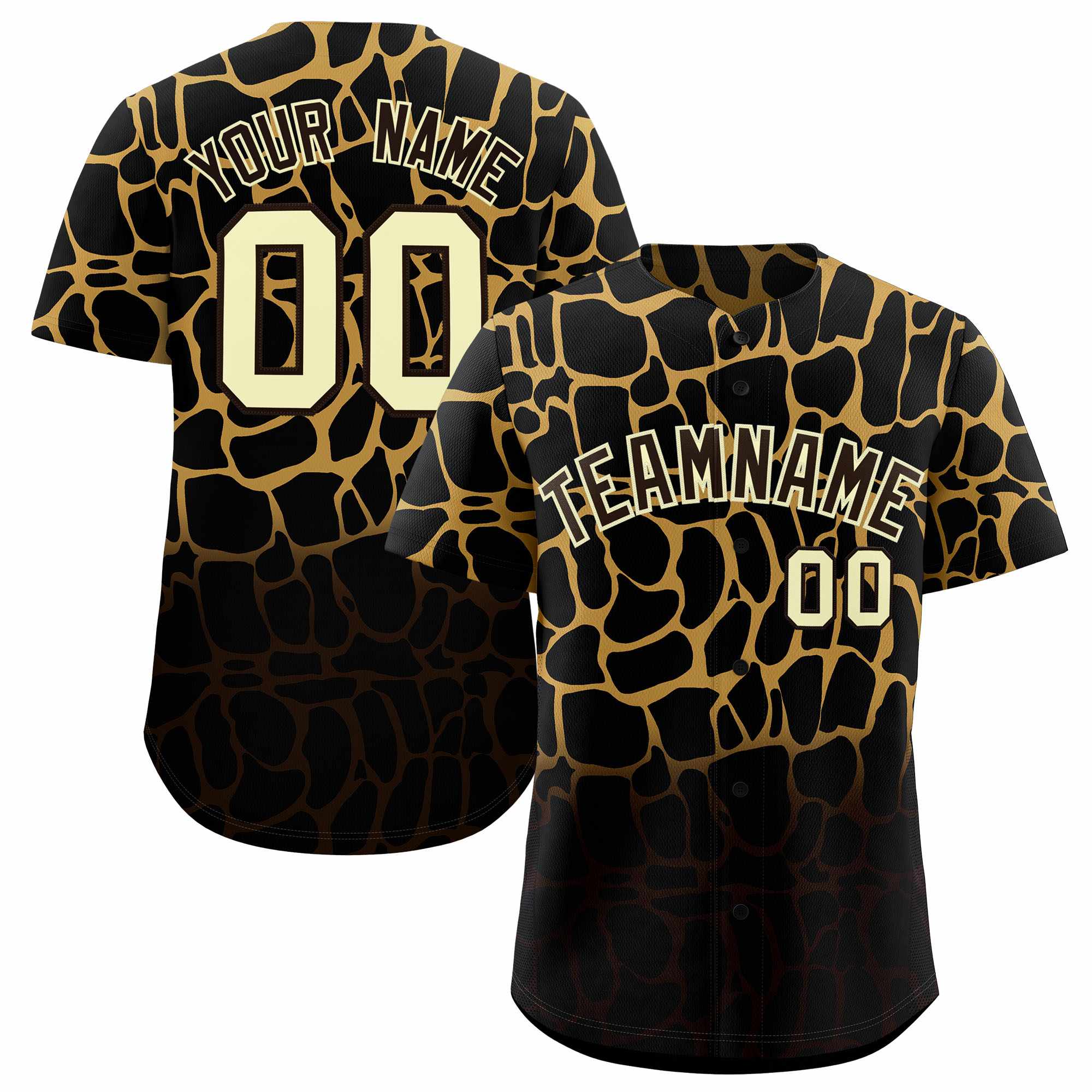 Custom Old Gold Brown Giraffe Graffiti Pattern Authentic Baseball Jersey