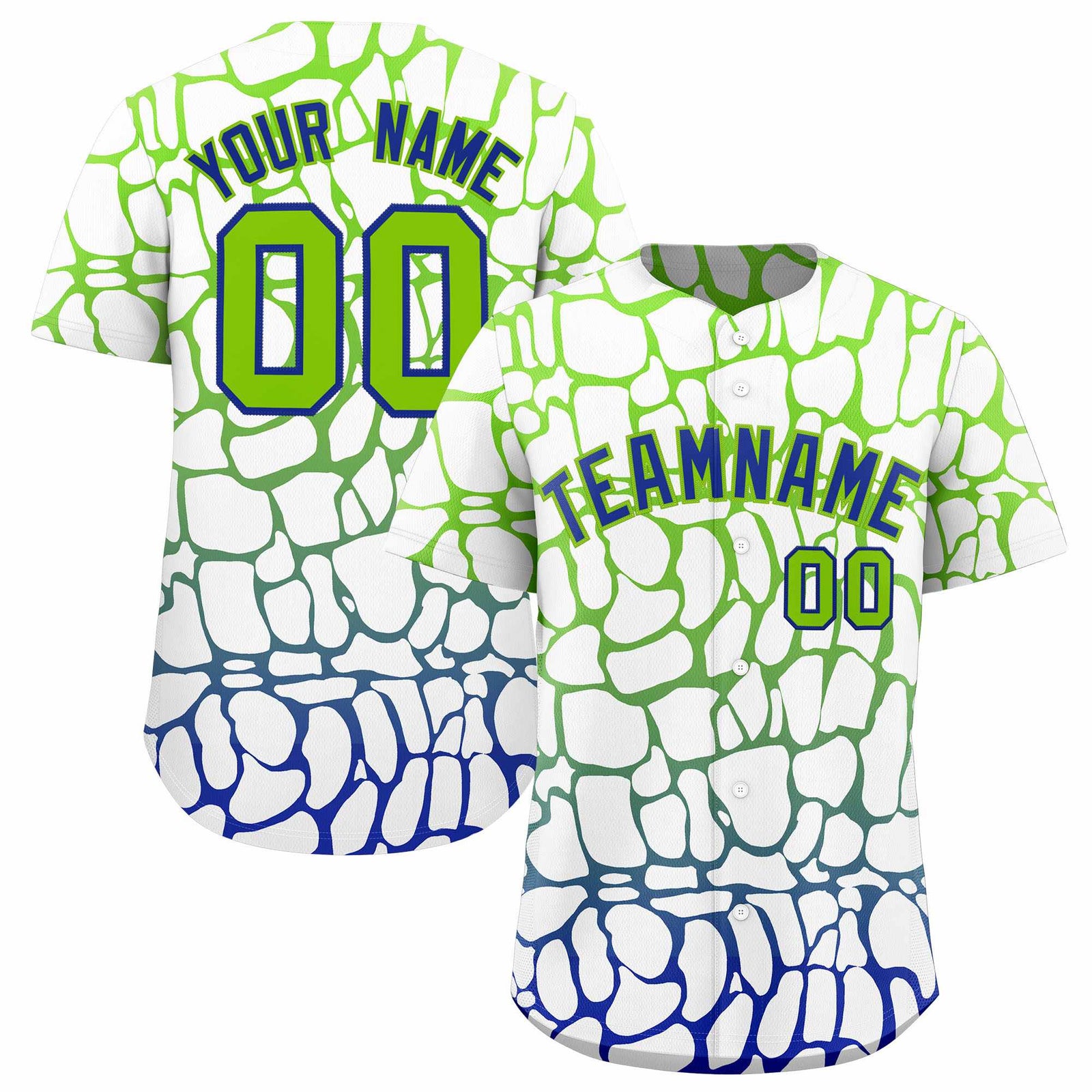 Custom Neon Green Royal Giraffe Graffiti Pattern Authentic Baseball Jersey
