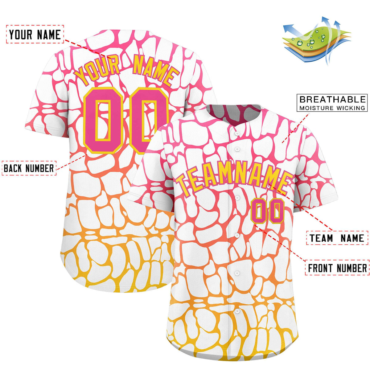 Custom Pink Gold Giraffe Graffiti Pattern Authentic Baseball Jersey