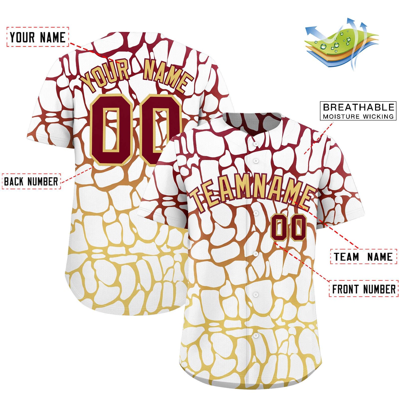 Custom Crimson Khaki Giraffe Graffiti Pattern Authentic Baseball Jersey