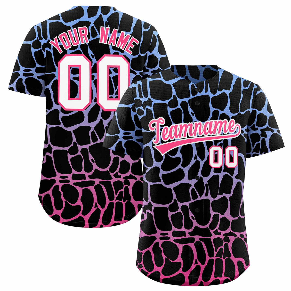 Custom Light Blue Pink Giraffe Graffiti Pattern Authentic Baseball Jersey