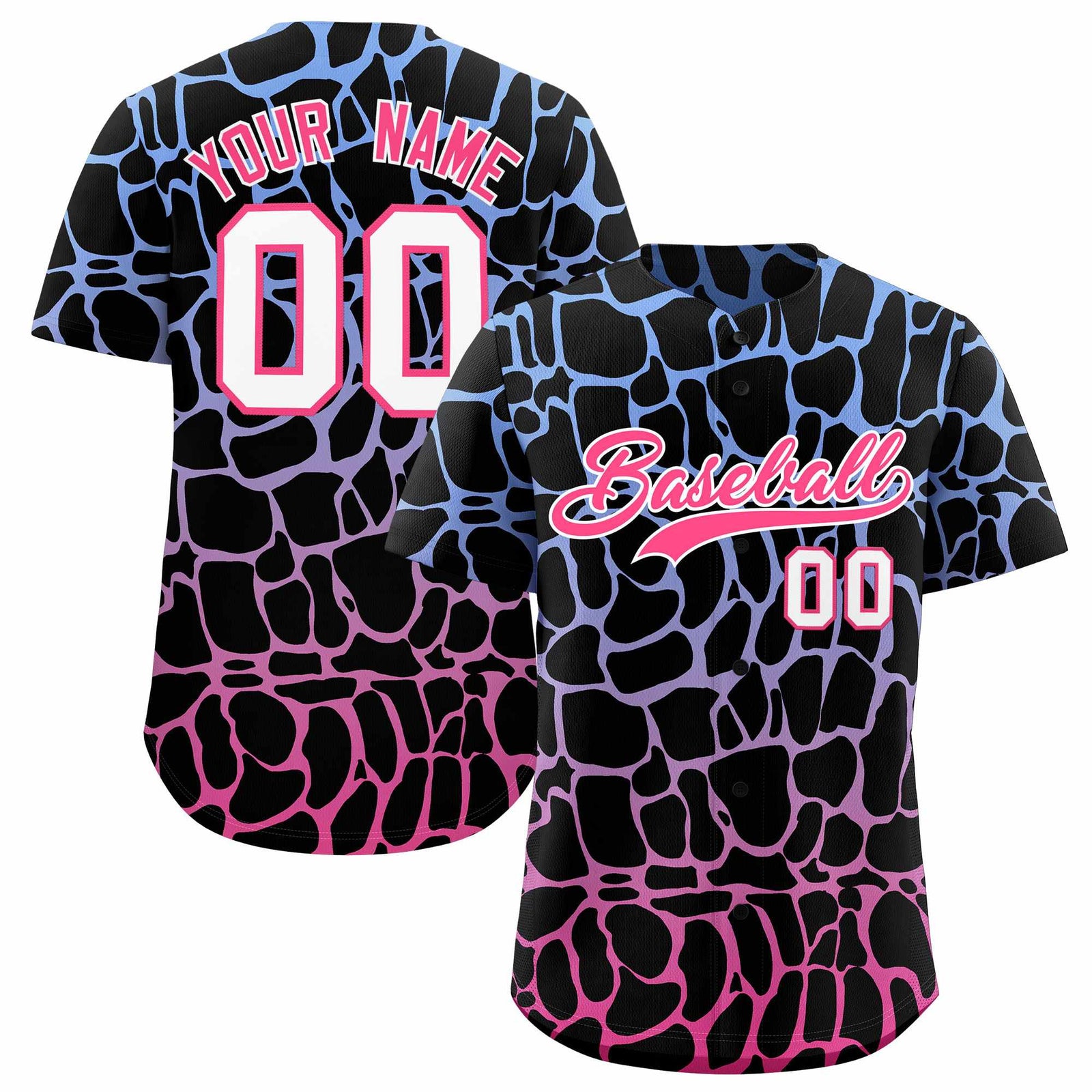 Custom Light Blue Pink Giraffe Graffiti Pattern Authentic Baseball Jersey