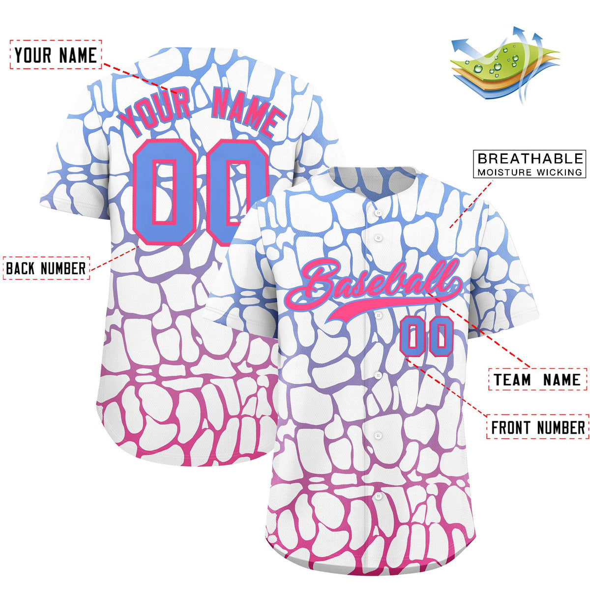 Custom Light Blue Pink Giraffe Graffiti Pattern Authentic Baseball Jersey