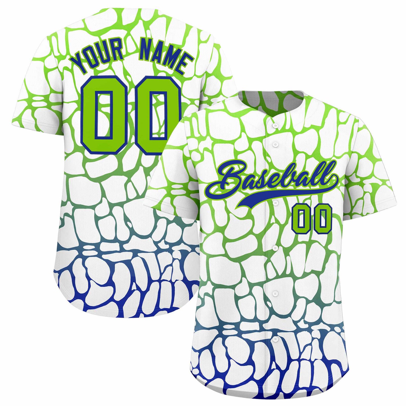 Custom Neon Green Royal Giraffe Graffiti Pattern Authentic Baseball Jersey