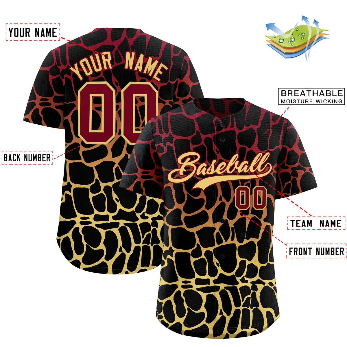 Custom Crimson Khaki Giraffe Graffiti Pattern Authentic Baseball Jersey