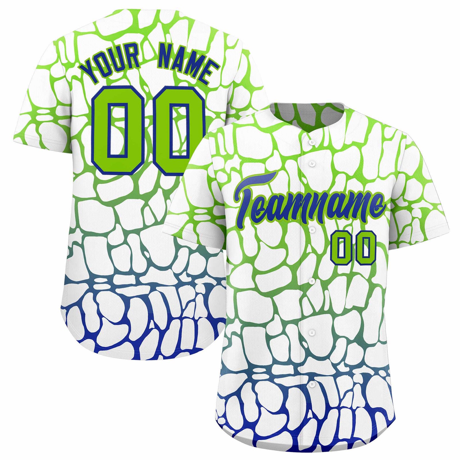 Custom Neon Green Royal Giraffe Graffiti Pattern Authentic Baseball Jersey