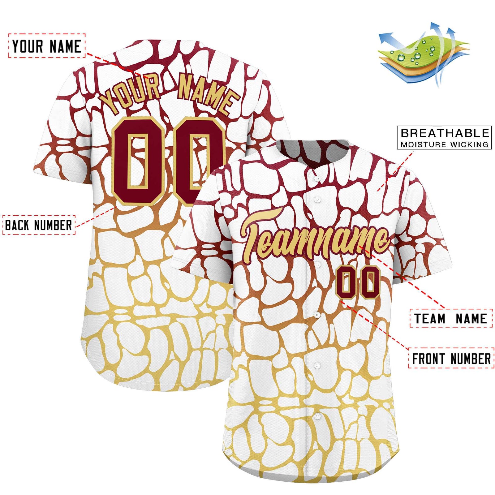 Custom Crimson Khaki Giraffe Graffiti Pattern Authentic Baseball Jersey