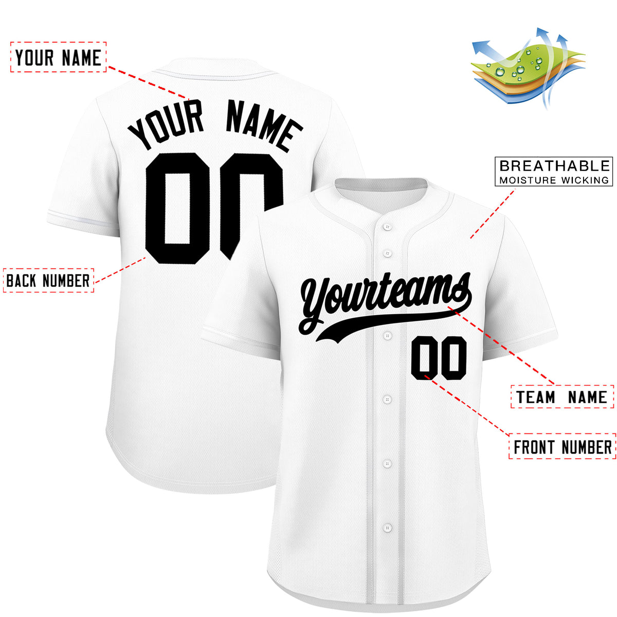 Custom White Classic Solid Color Personalized Baseball Jersey