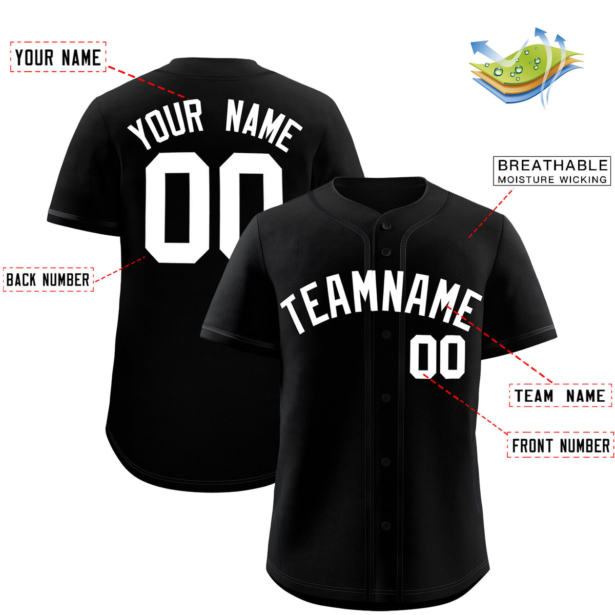 Custom Black Classic Solid Color Personalized Baseball Jersey