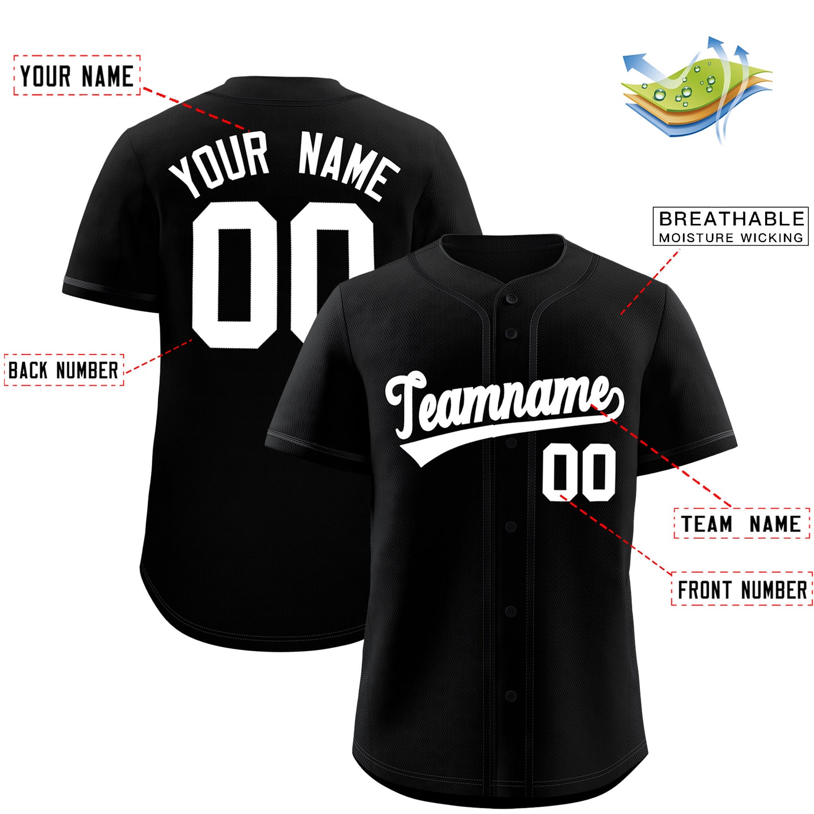 Custom Black Classic Solid Color Personalized Baseball Jersey