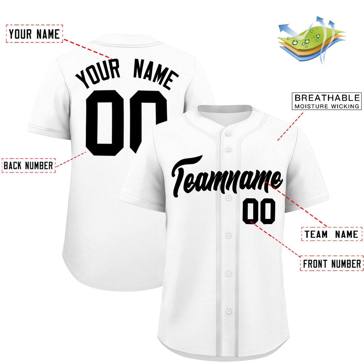 Custom White Classic Solid Color Personalized Baseball Jersey