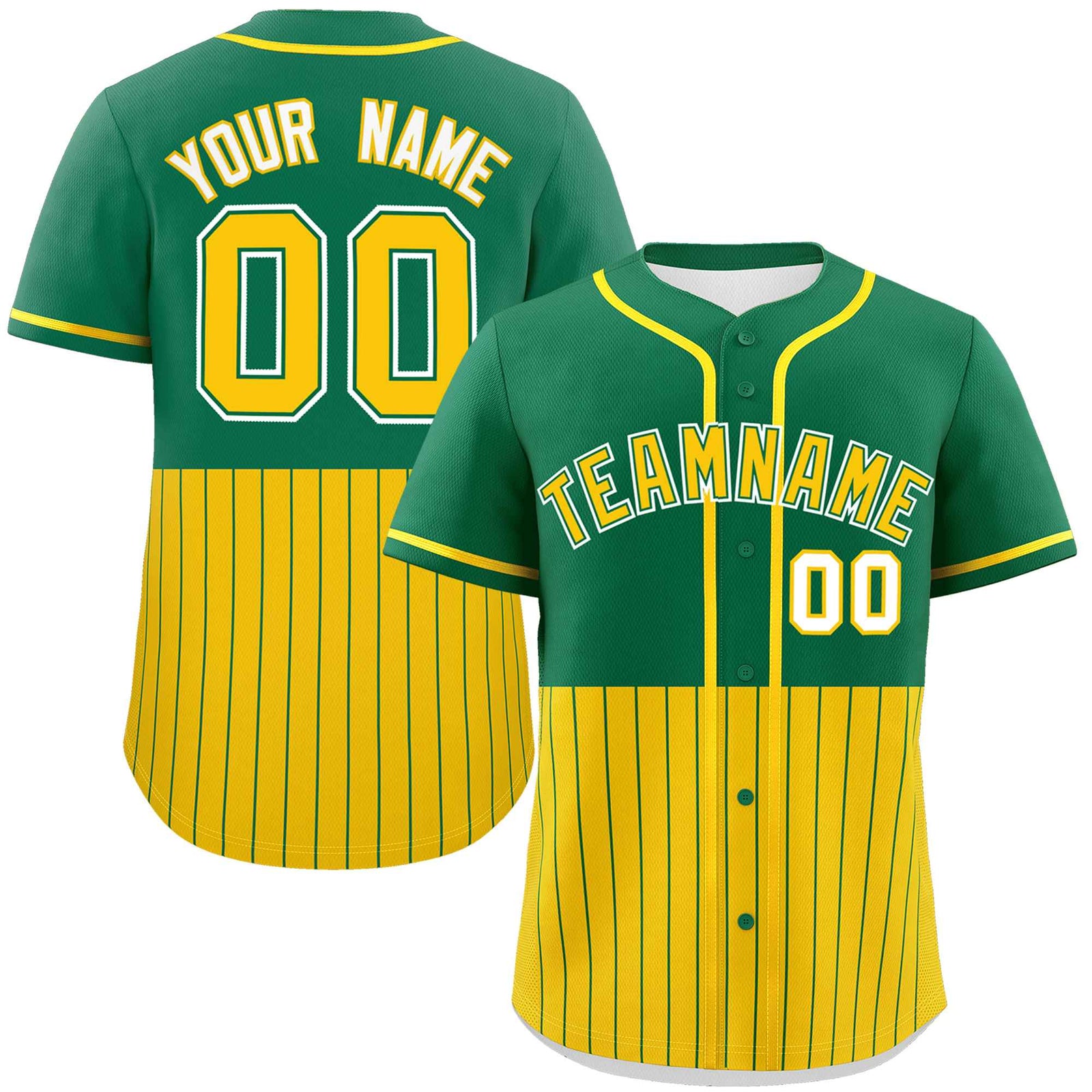 Custom Kelly Green Gold Personalized Half Stripe Design Authentic Baseball Jersey