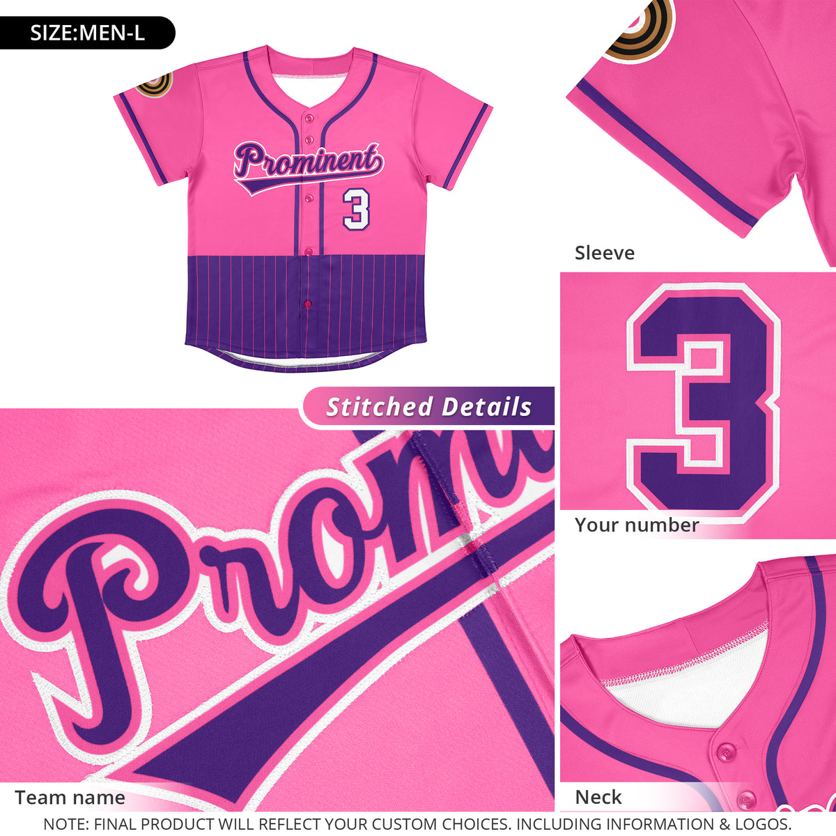 Custom Pink Purple Personalized Half Stripe Design Authentic Baseball Jersey