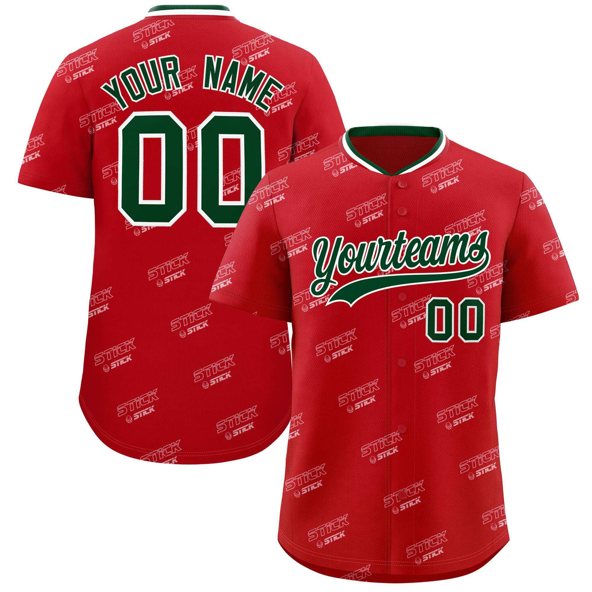 Custom Red Green Full Button Text Graffiti Pattern Authentic Baseball Jersey