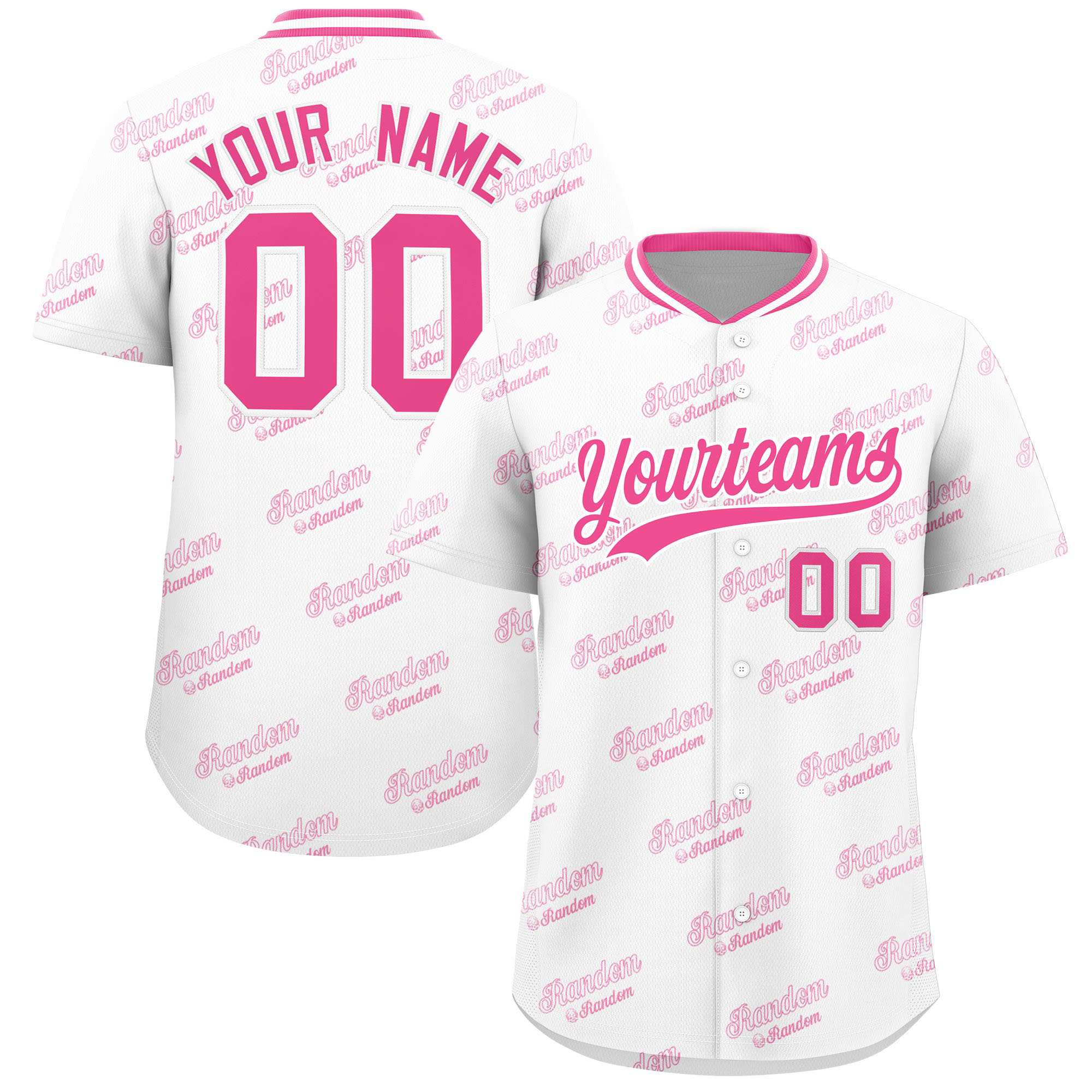 Custom White Pink Full Button Text Graffiti Pattern Authentic Baseball Jersey