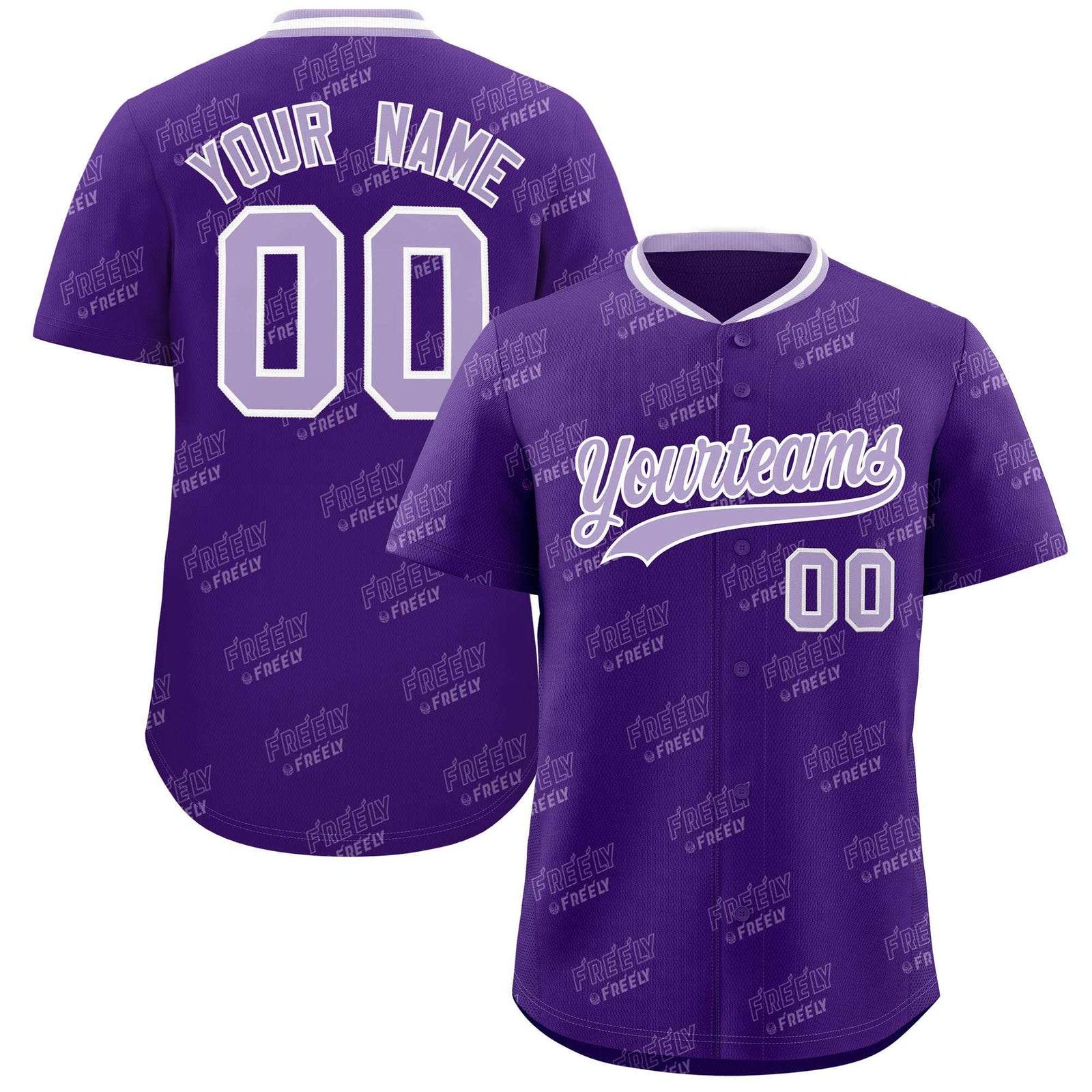 Custom Purple Light Purple Full Button Text Graffiti Pattern Authentic Baseball Jersey