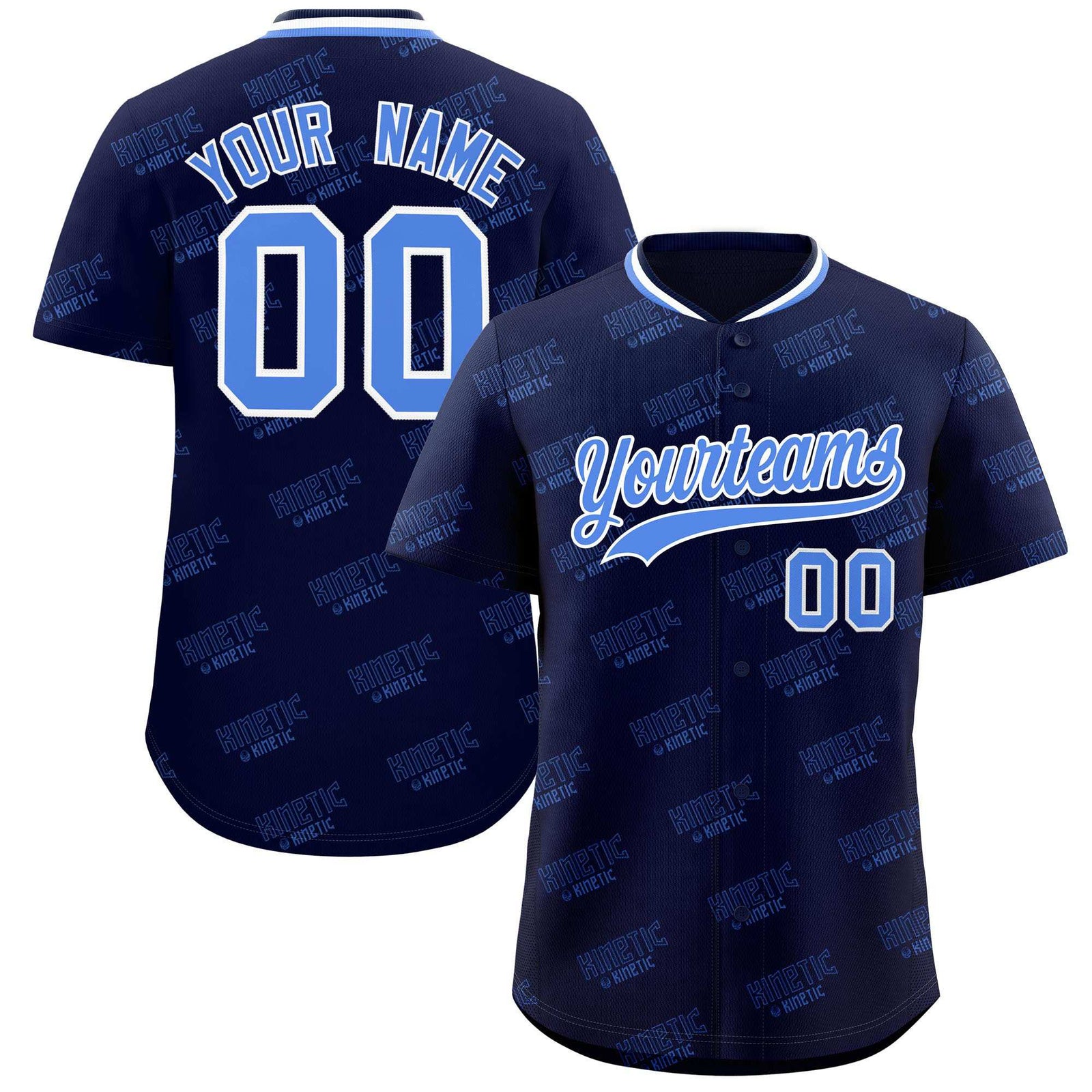 Custom Navy Powder Blue Full Button Text Graffiti Pattern Authentic Baseball Jersey