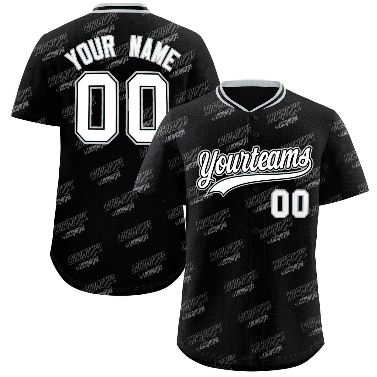 Custom Black Silver Full Button Text Graffiti Pattern Authentic Baseball Jersey