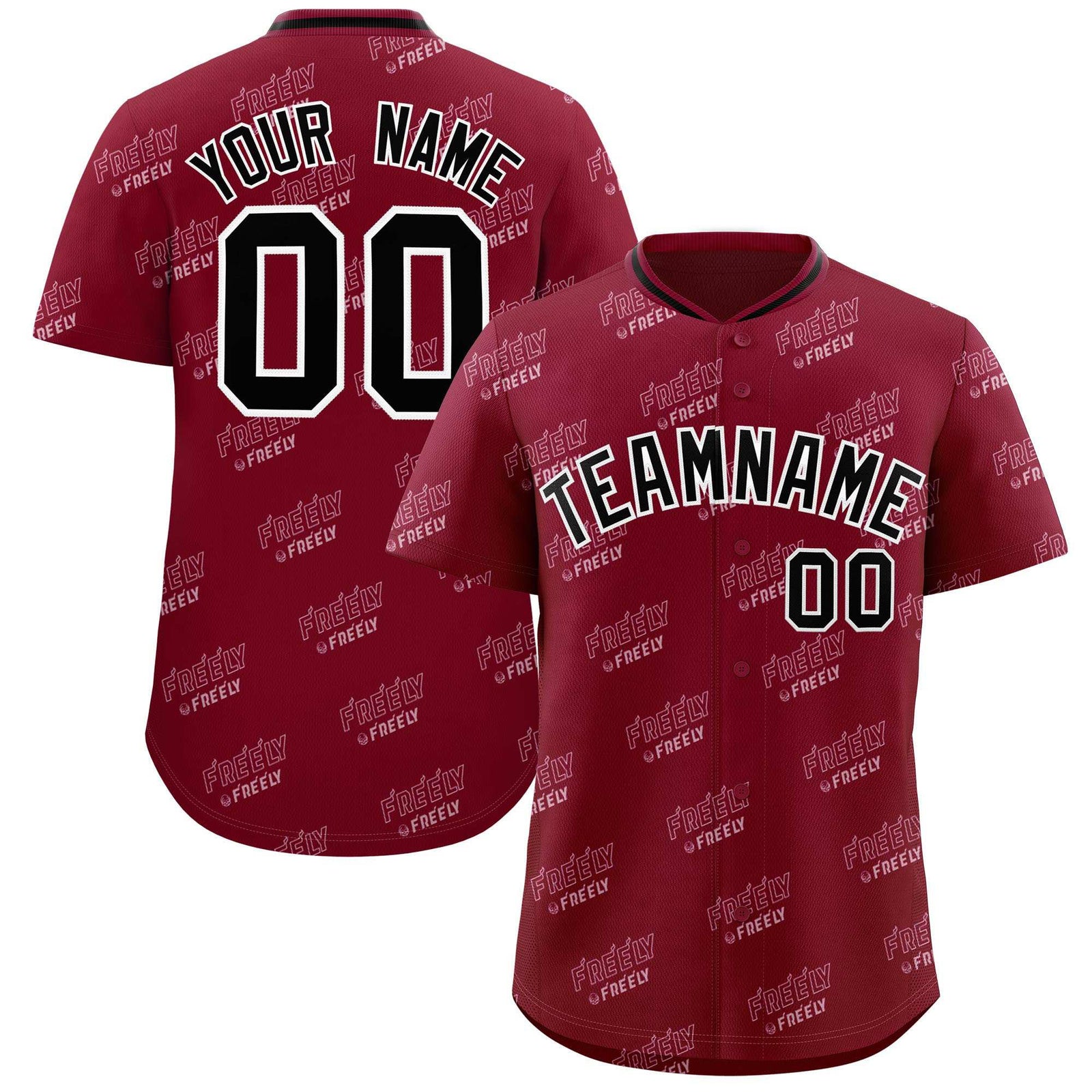 Custom Crimson Black Full Button Text Graffiti Pattern Authentic Baseball Jersey