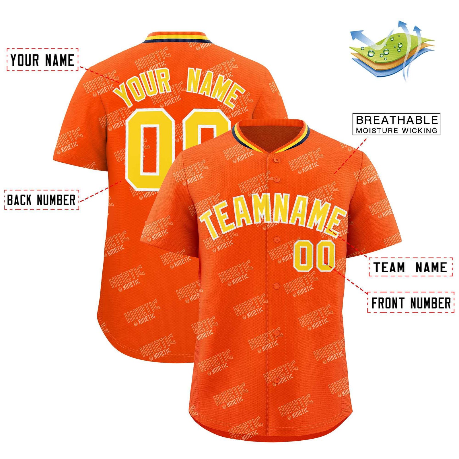 Custom Orange Gold Full Button Text Graffiti Pattern Authentic Baseball Jersey