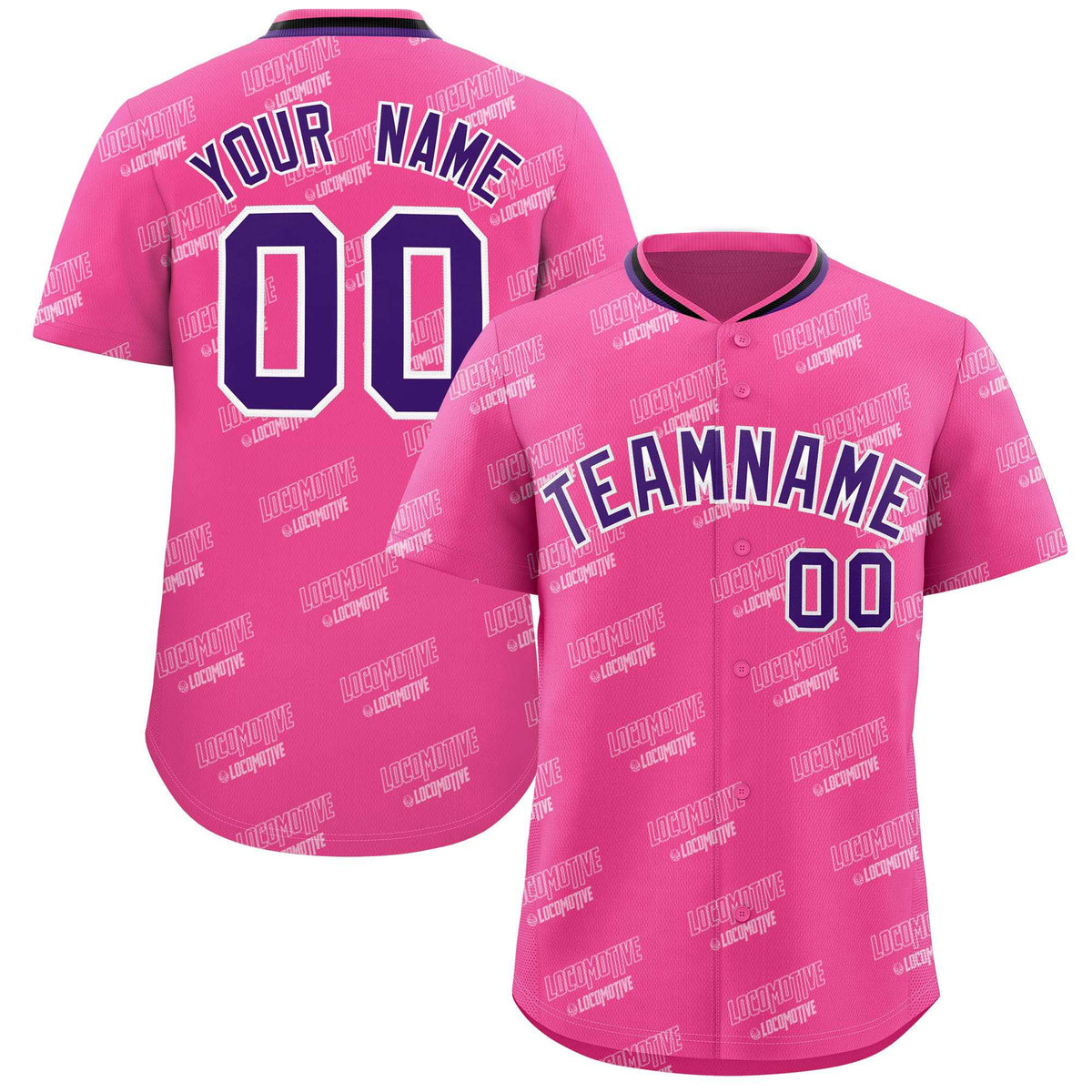 Custom Pink Purple Full Button Text Graffiti Pattern Authentic Baseball Jersey