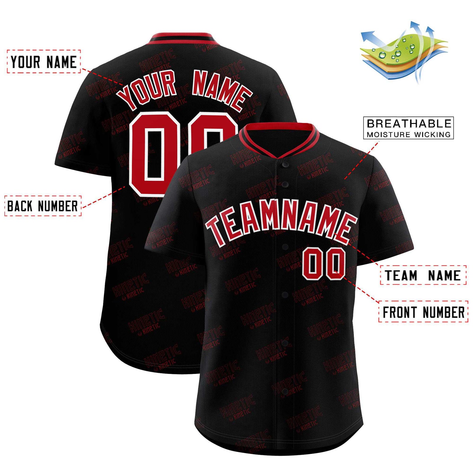 Custom Black Red Full Button Text Graffiti Pattern Authentic Baseball Jersey