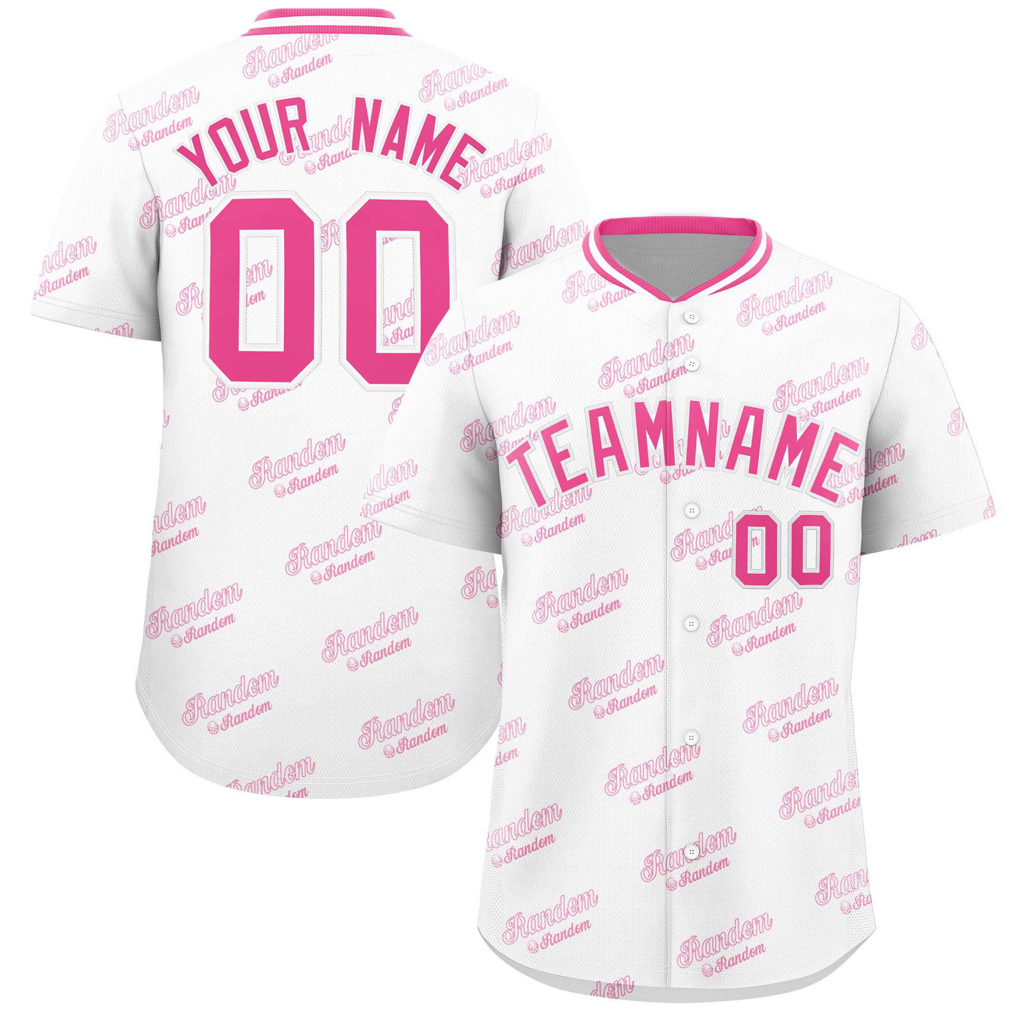 Custom White Pink Full Button Text Graffiti Pattern Authentic Baseball Jersey