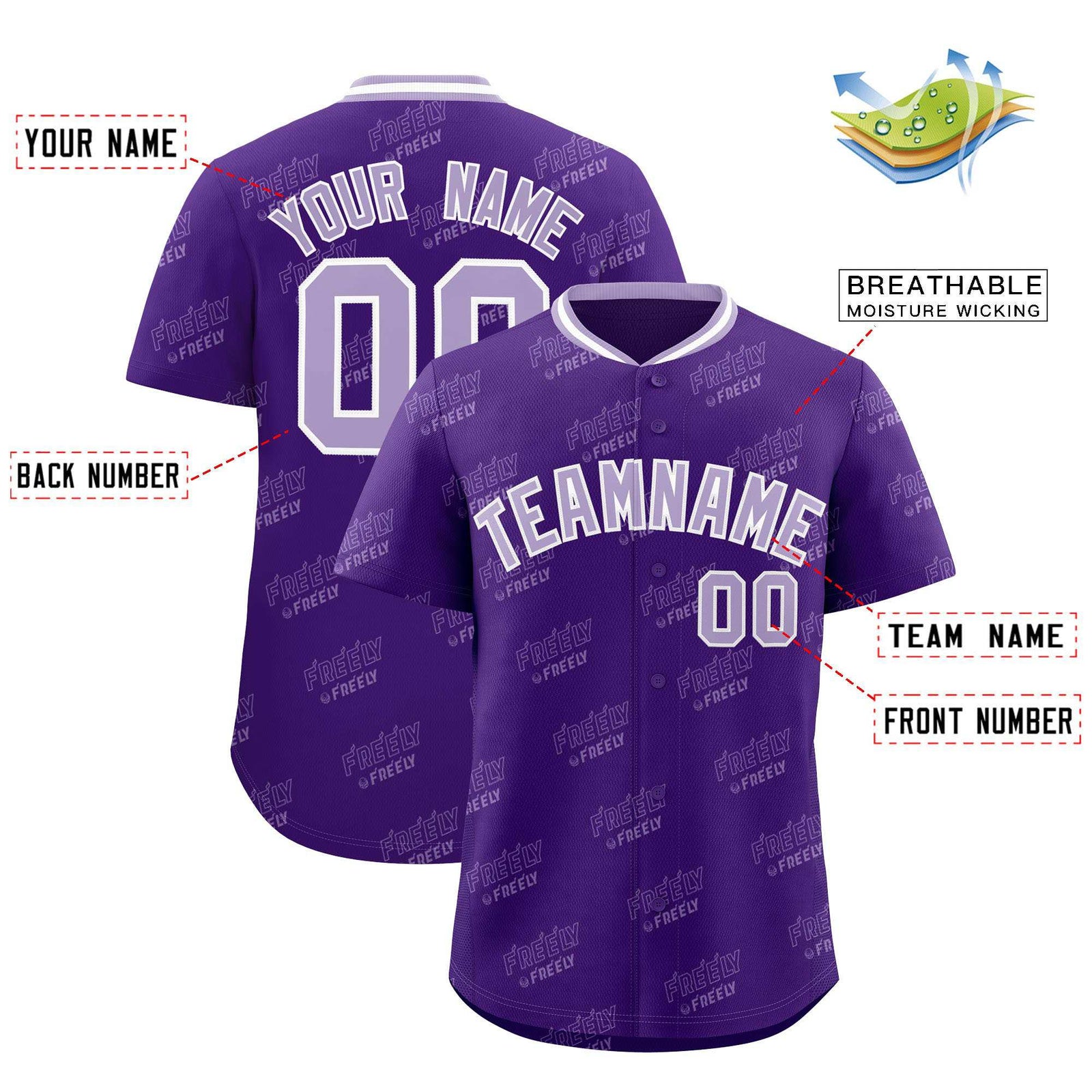 Custom Purple Light Purple Full Button Text Graffiti Pattern Authentic Baseball Jersey